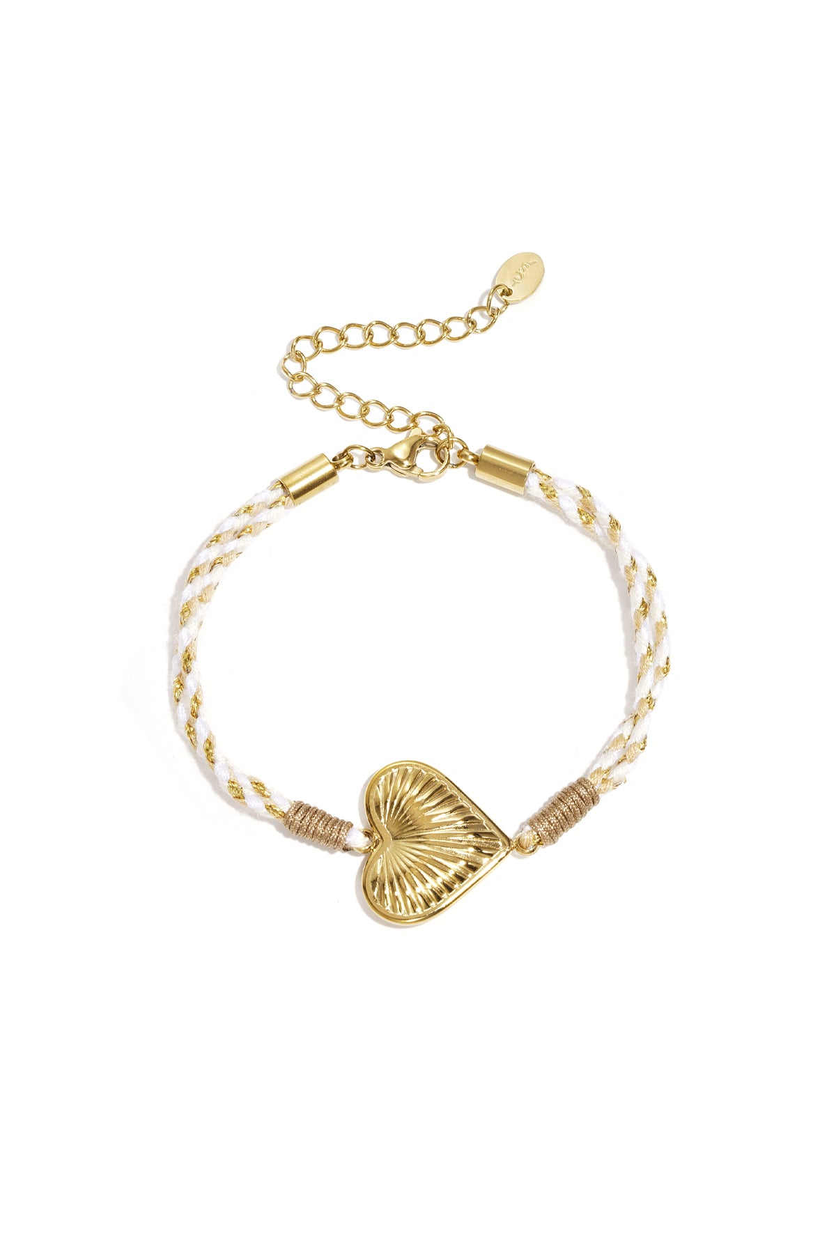 Braided women's bracelet made of cord with floral pattern and heart shape – gold-colored – image 13
