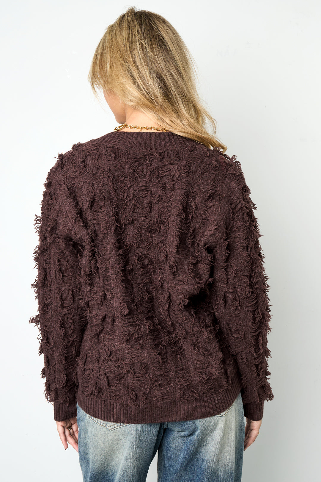Dames V-sweater van polyester met franjes – productfoto 8
