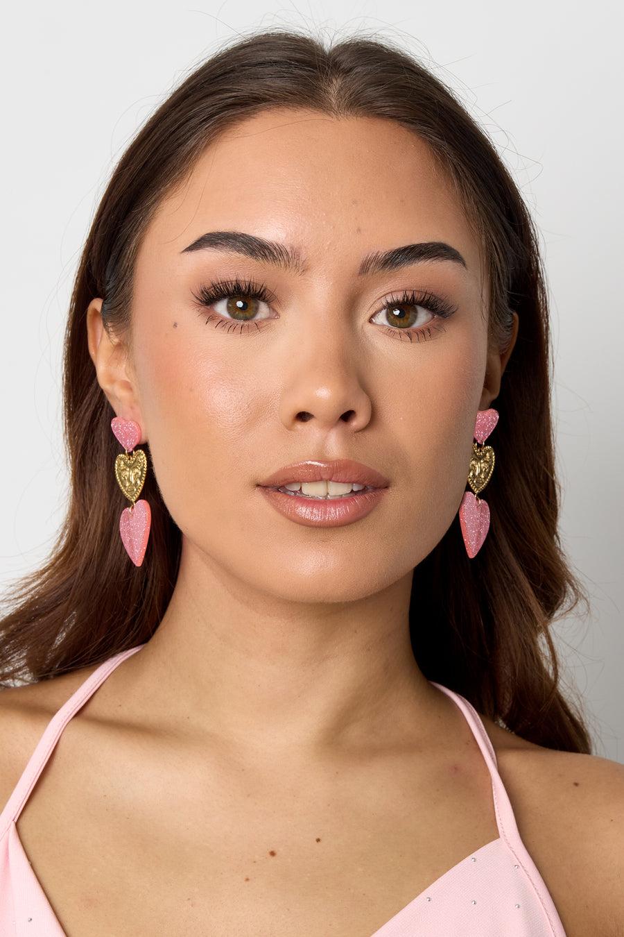Women's Stainless Steel Dangle Heart Earrings – Pink and Purple