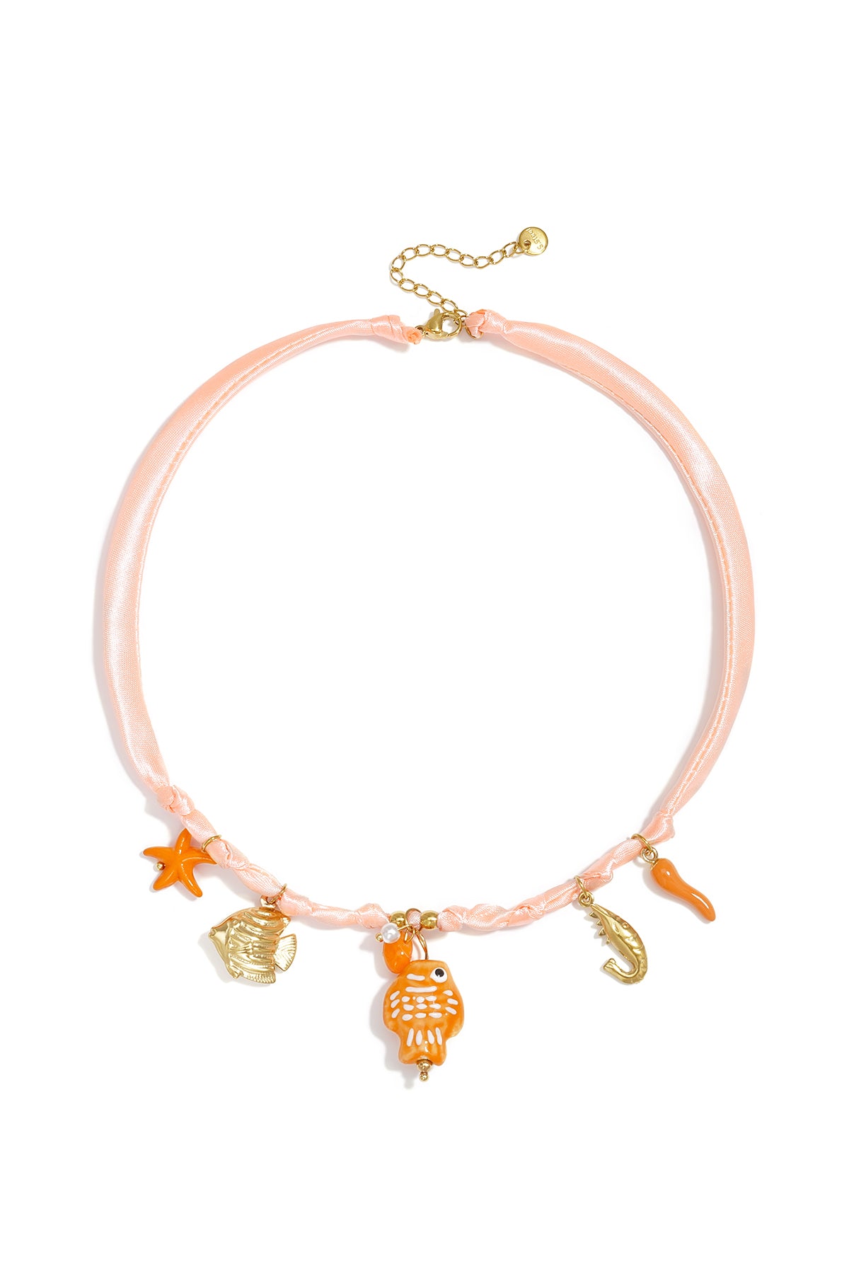 Collier tressé pour femme en polyester, céramique, pierre, perle d'imitation, émail avec motif poisson