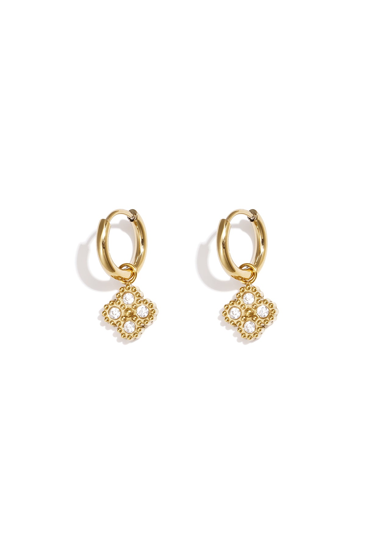 Women's stainless steel dangle earrings with clover motif - gold-colored