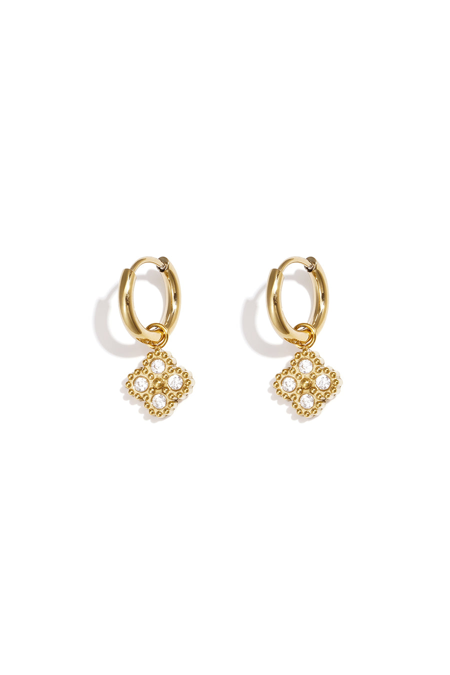 Women's stainless steel dangle earrings with clover motif - gold-colored