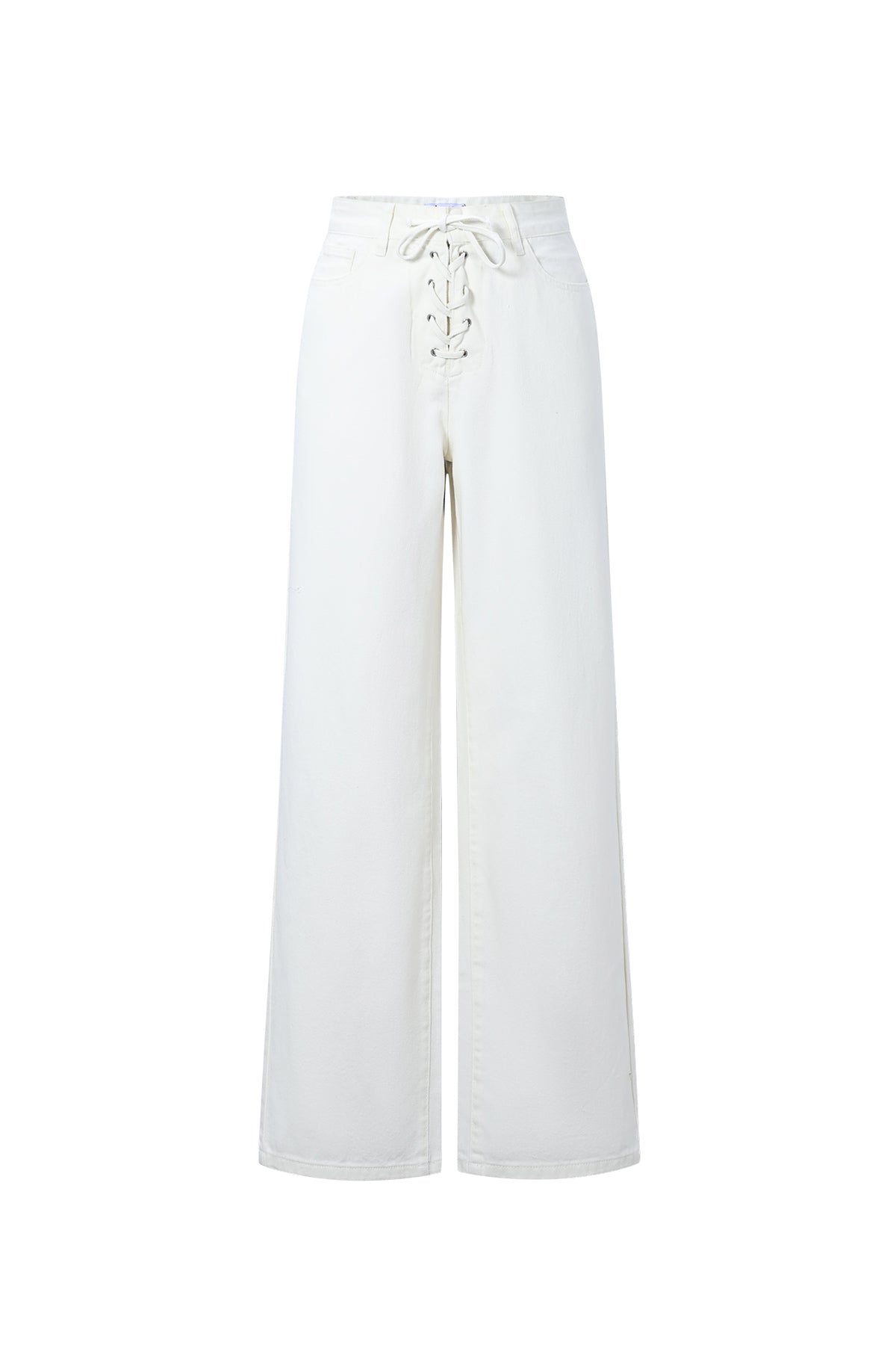 Dames witte jeans van geweven katoen met veterdetail