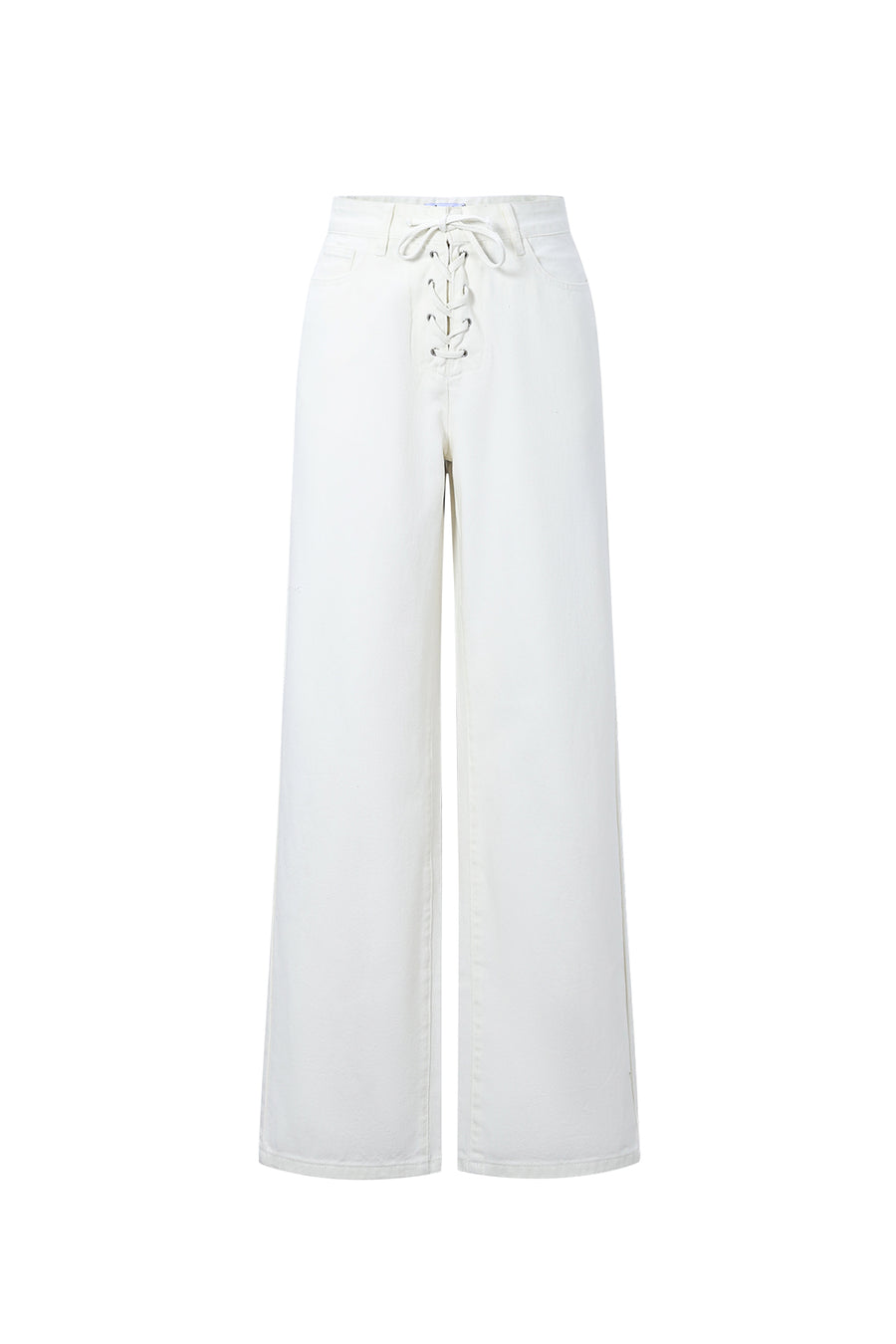 Dames witte jeans van geweven katoen met veterdetail