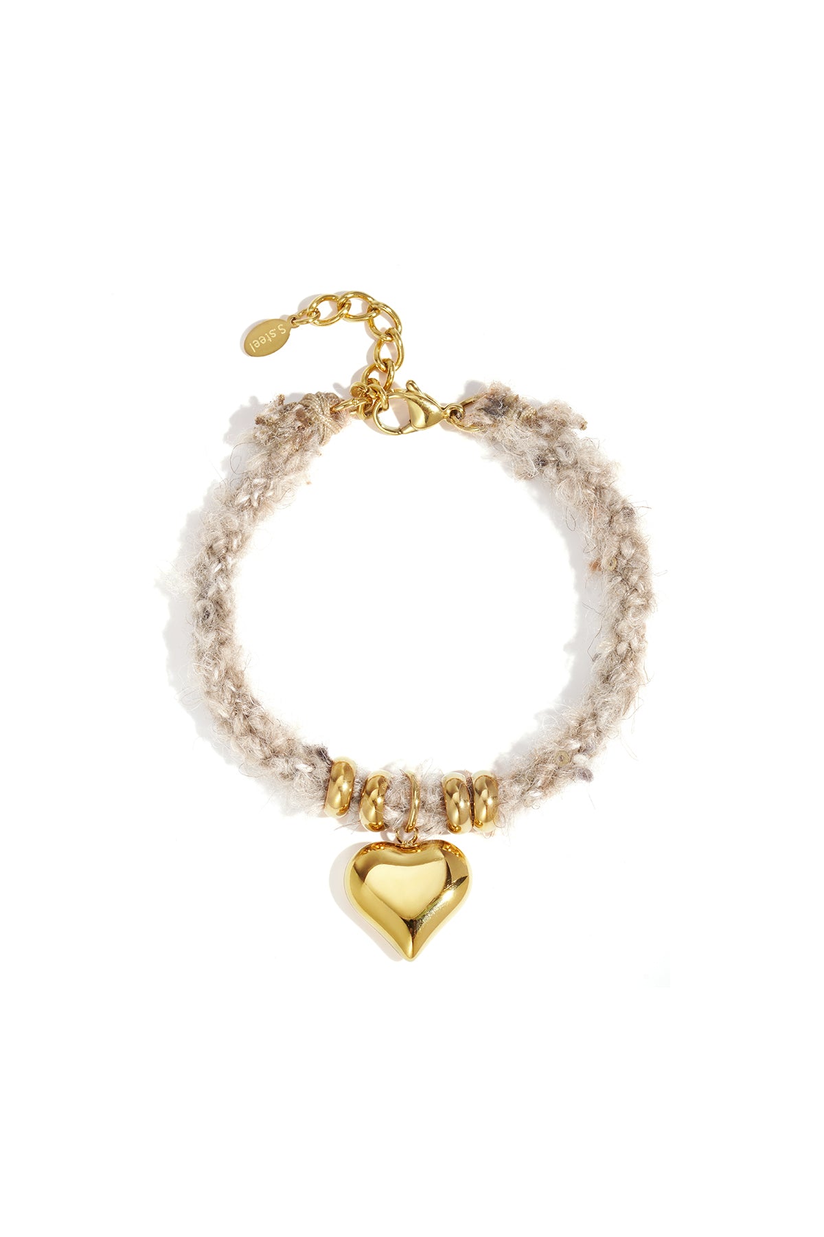 Bracelet breloques pour femme en acier inoxydable 304, cordon avec motif cœur – marron café et rose