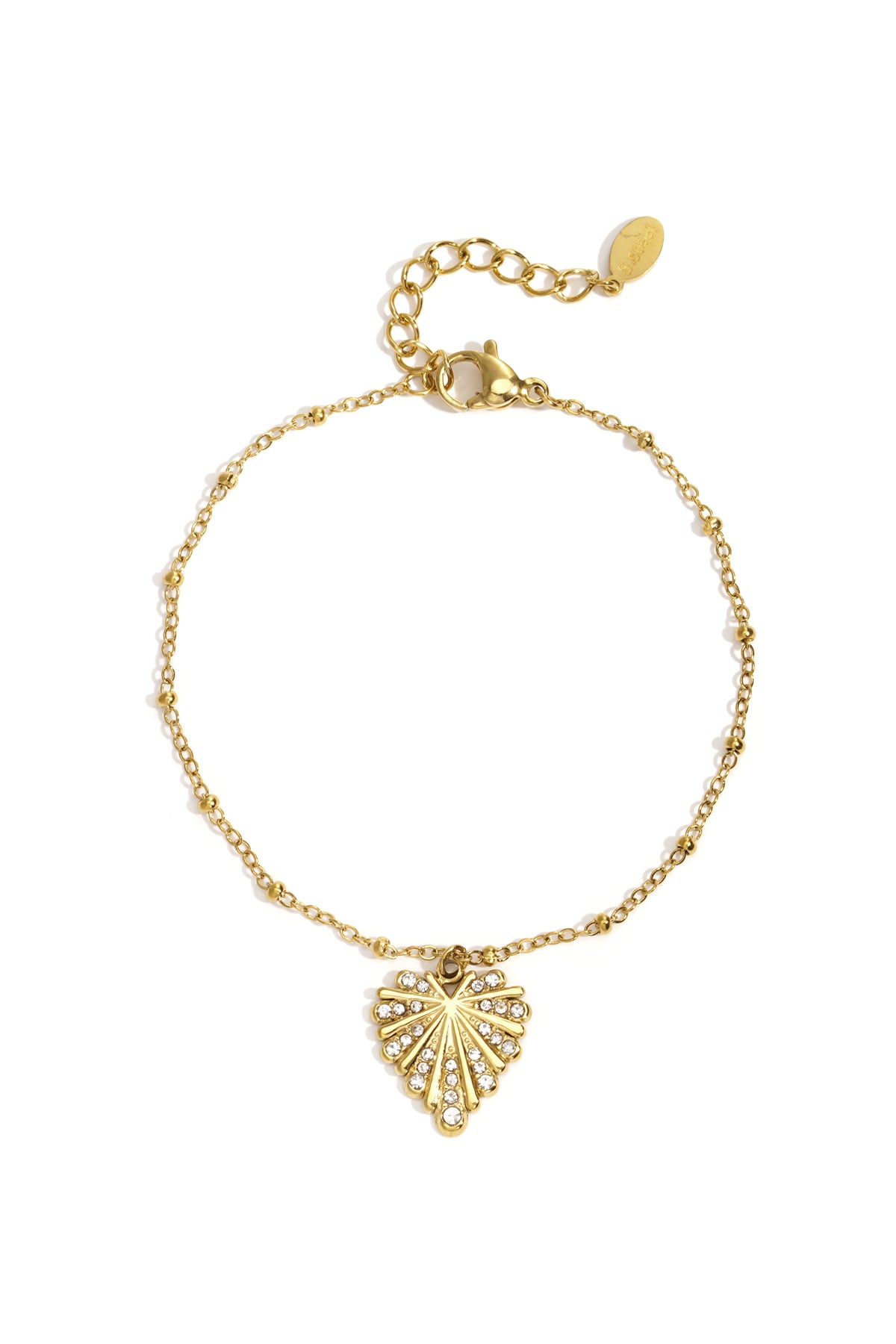 Bracelet à breloques pour femme en acier inoxydable 304 avec cœur – doré