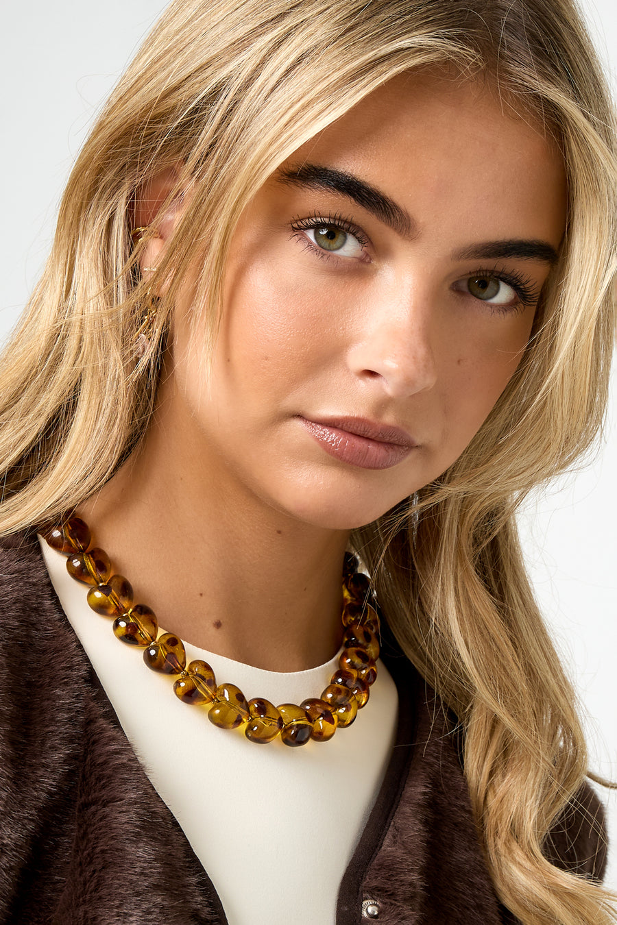 Collier en acrylique imprimé léopard pour femme - marron