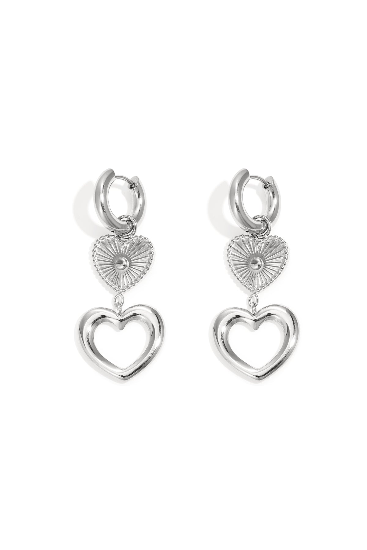 Women's Stainless Steel Drop Earrings with Heart Shape – Gold-Plated