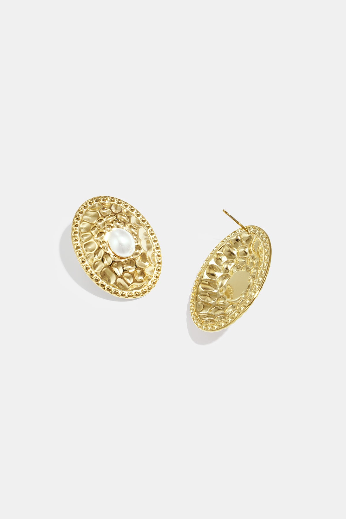 Women's Stainless Steel Imitation Pearl Stud Earrings – Gold-Colored – image 3