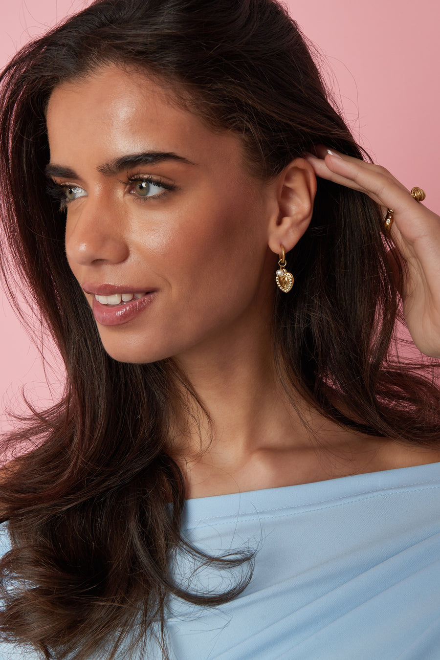 Boucles d'oreilles pendantes pour femmes en acier inoxydable, ABS et zircon avec cœur