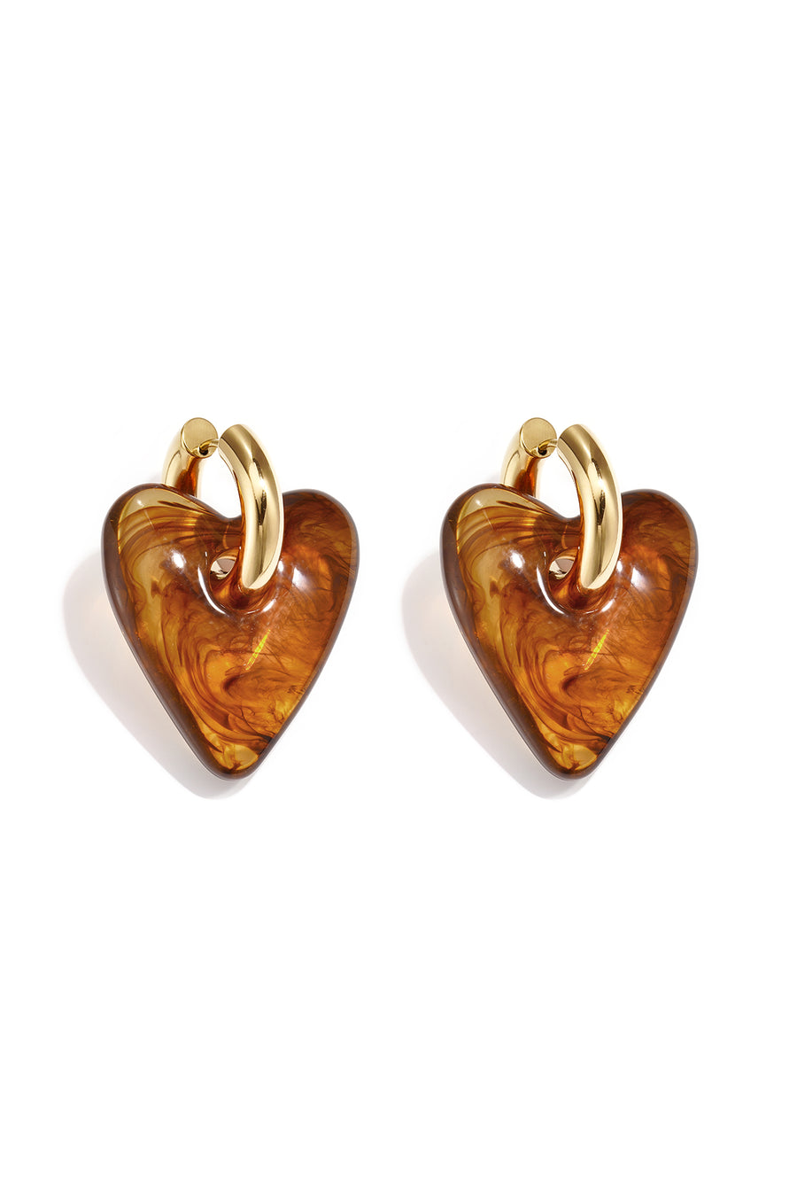 Women's stainless steel dangle earrings with heart shape – brown