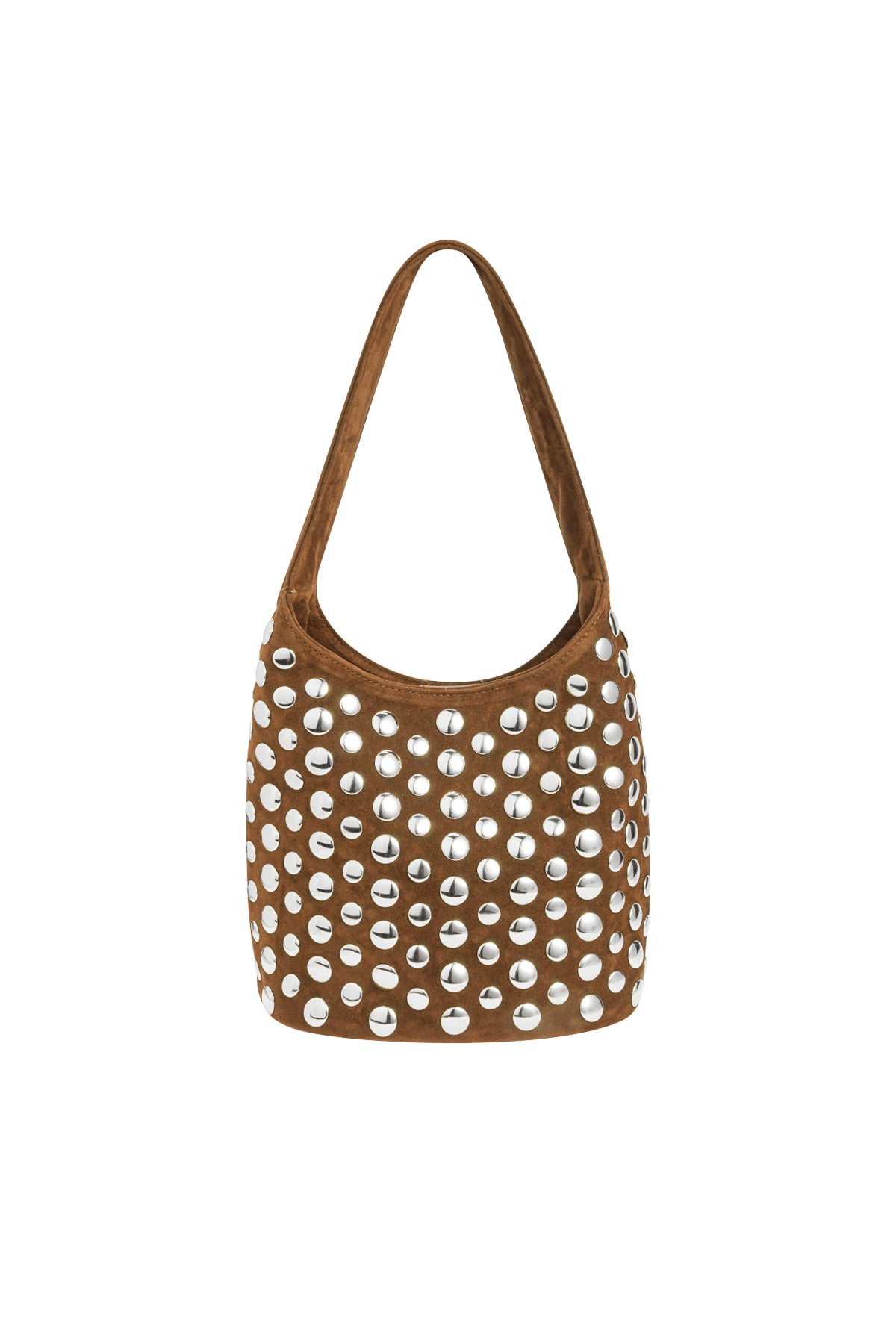 Sac bandoulière femme en polyester avec détails cloutés – marron et rouge