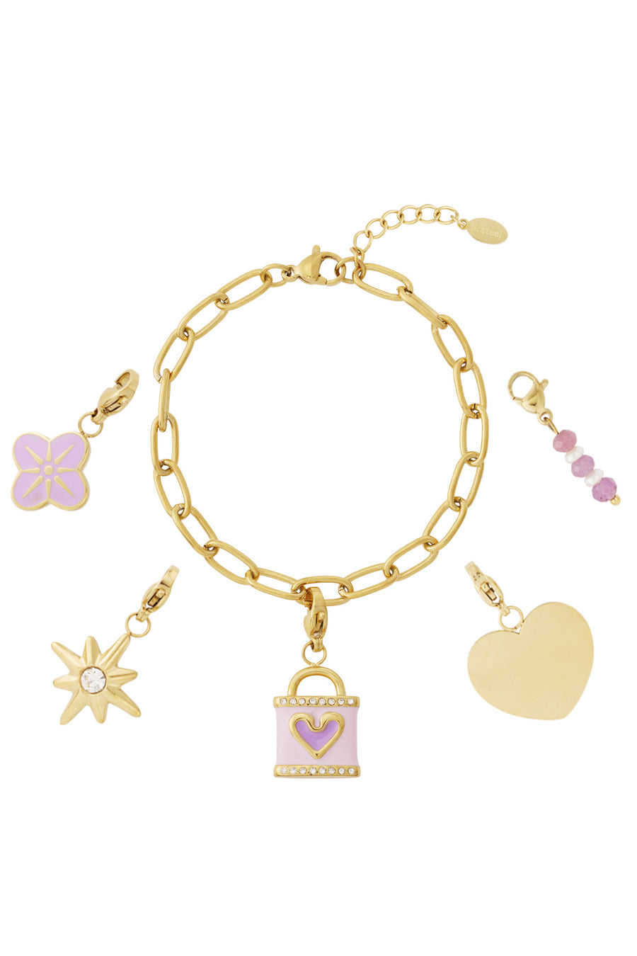 Bracelet jonc pour femme en acier inoxydable, émail, perle d'imitation, pierre – couleur or