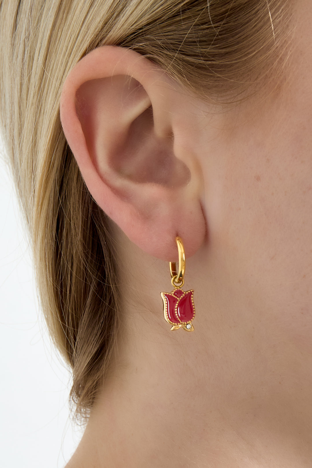 Boucles d'oreilles pendantes pour femme en acier inoxydable avec motif floral – couleur or – photo 2