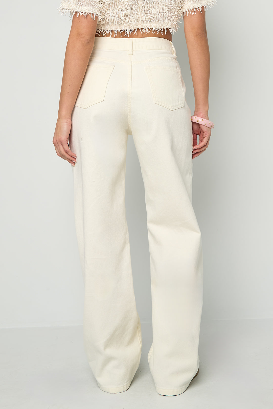 Dames witte jeans van geweven katoen met veterdetail – productfoto 9