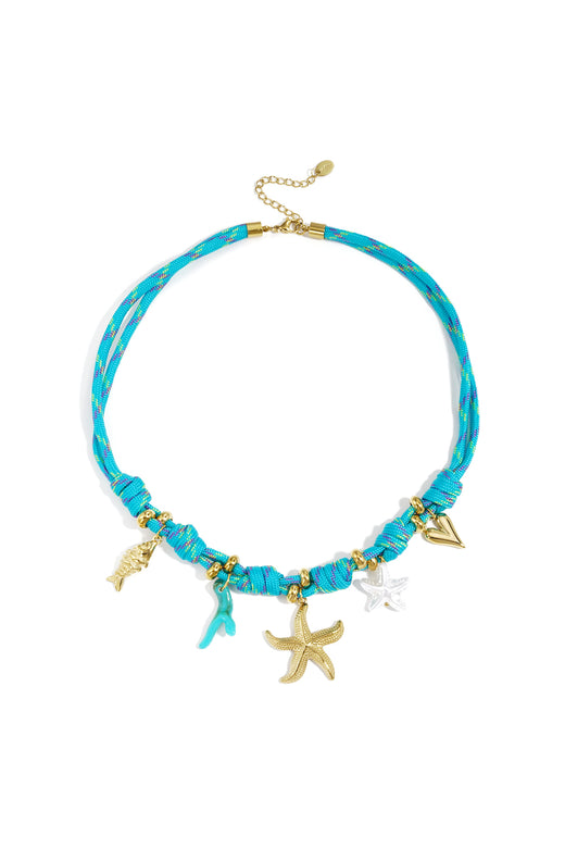 Collier pour femmes avec pendentif en acier inoxydable, acrylique, cordon, ABS avec motif étoile de mer – bleu