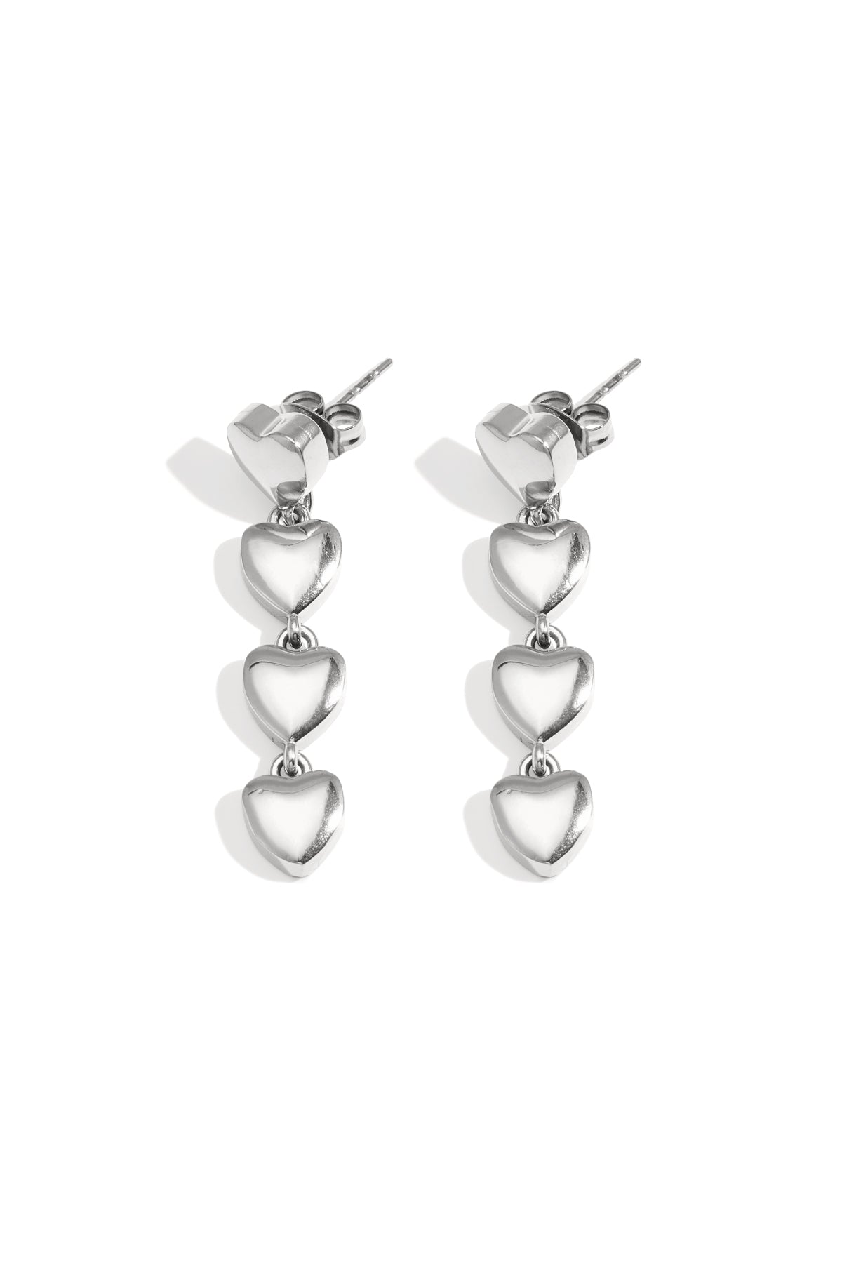Women's Stainless Steel Dangle Earrings with Heart Shape – Gold-colored and Silver-colored