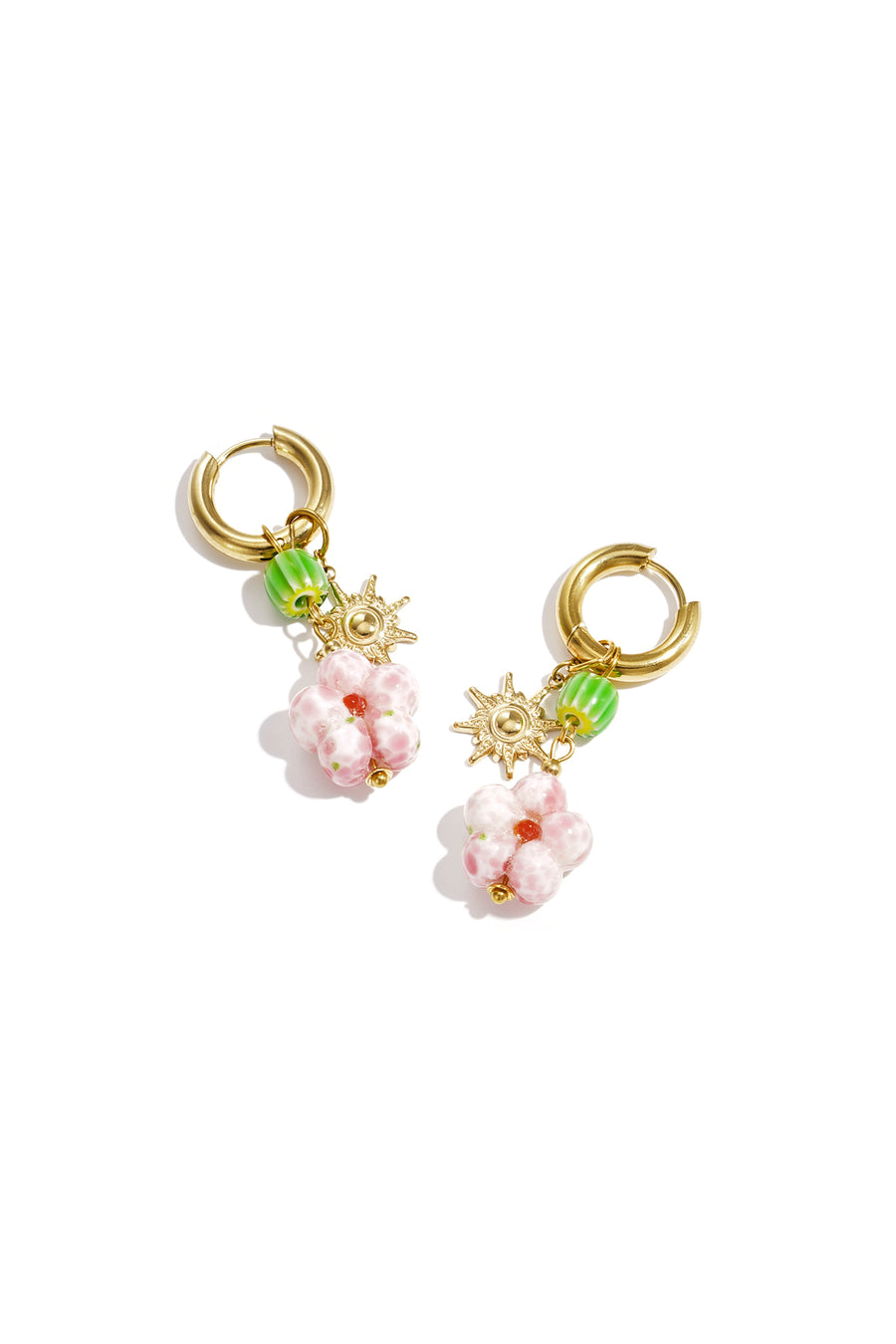 Boucles d'oreilles pendantes perlées pour femmes en acier inoxydable avec motif floral - rose