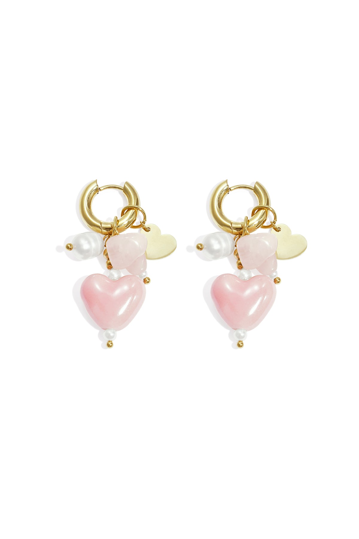 Boucles d'oreilles pendantes pour femmes en acier inoxydable, perle, cristal, pierre, céramique avec cœur