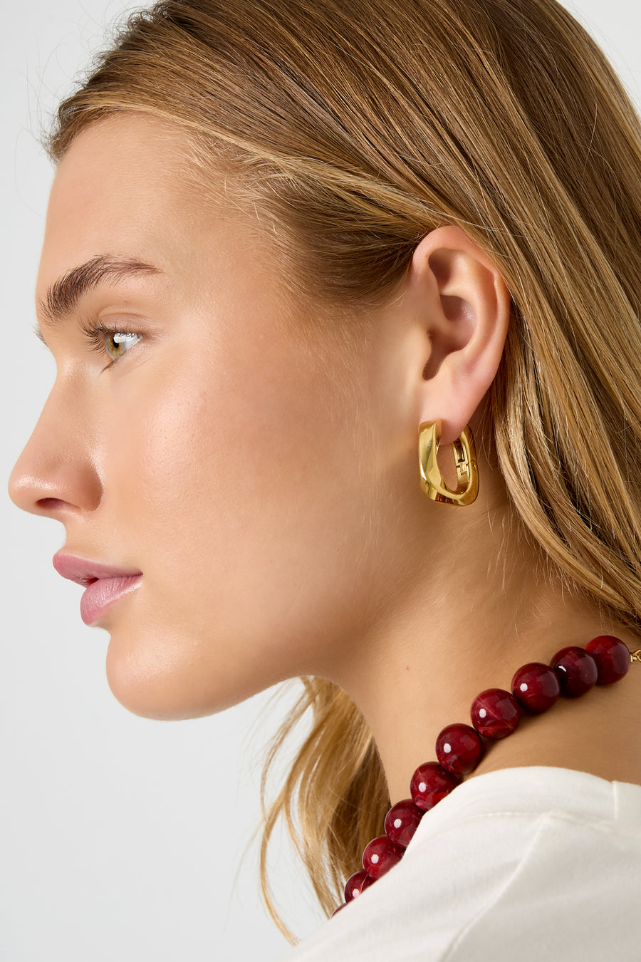 Boucles d'oreilles créoles pour femme en acier inoxydable de forme rectangulaire – couleur or