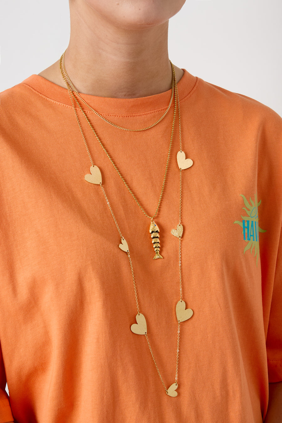 Long collier femme en acier inoxydable avec cœur – doré