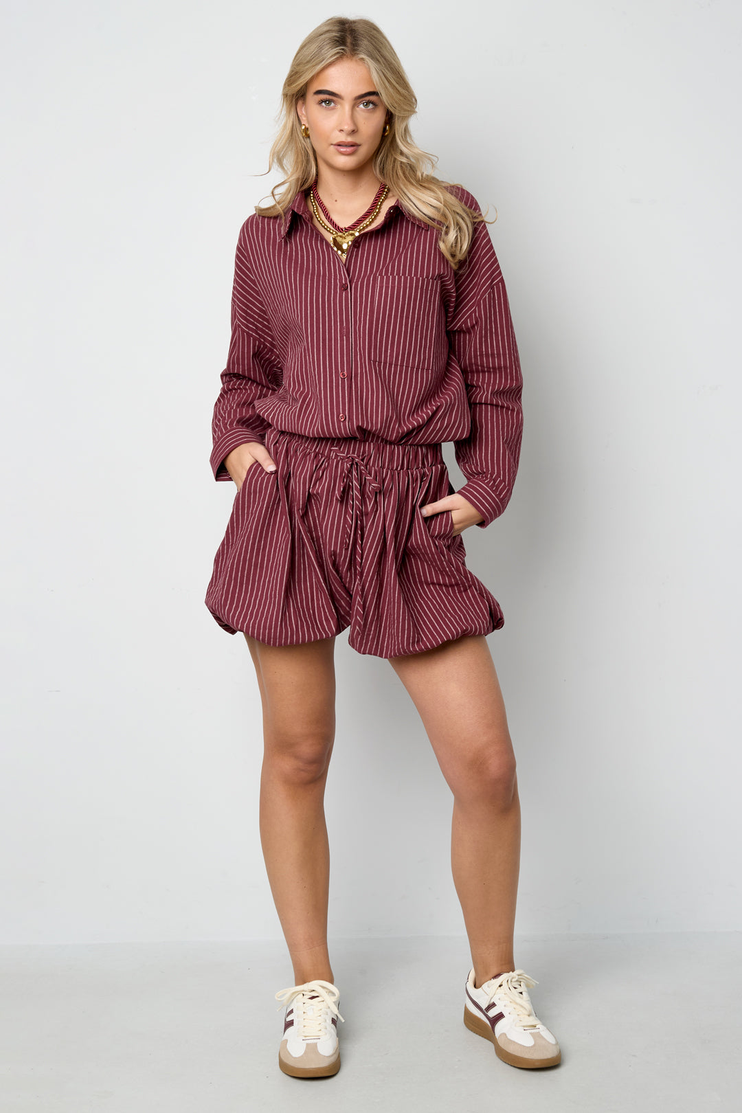 Dames casual gestreepte shorts van geweven katoen – productfoto 3