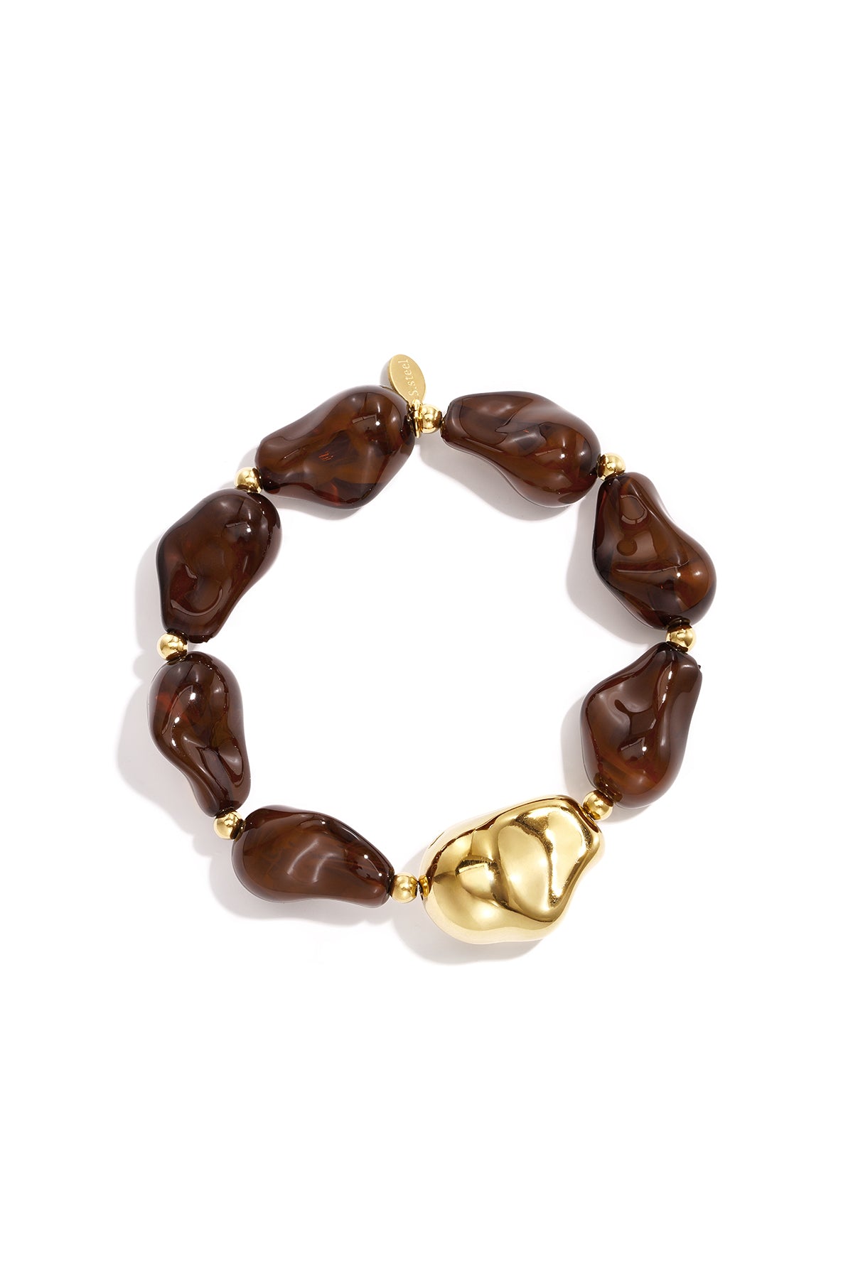 Bracelet de perles pour femmes en acier inoxydable, acrylique forme organique – marron