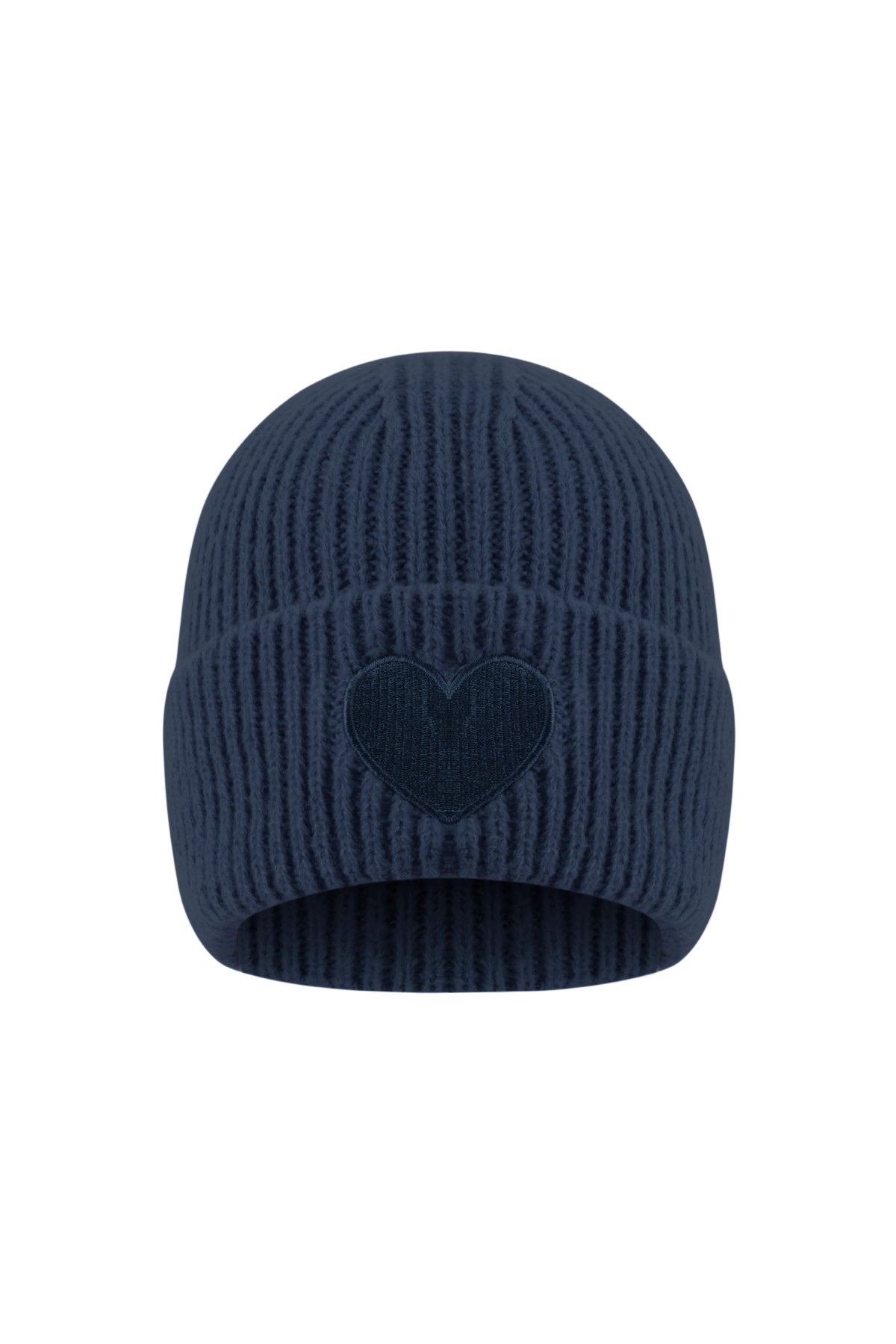 Dames muts met hart in marineblauw