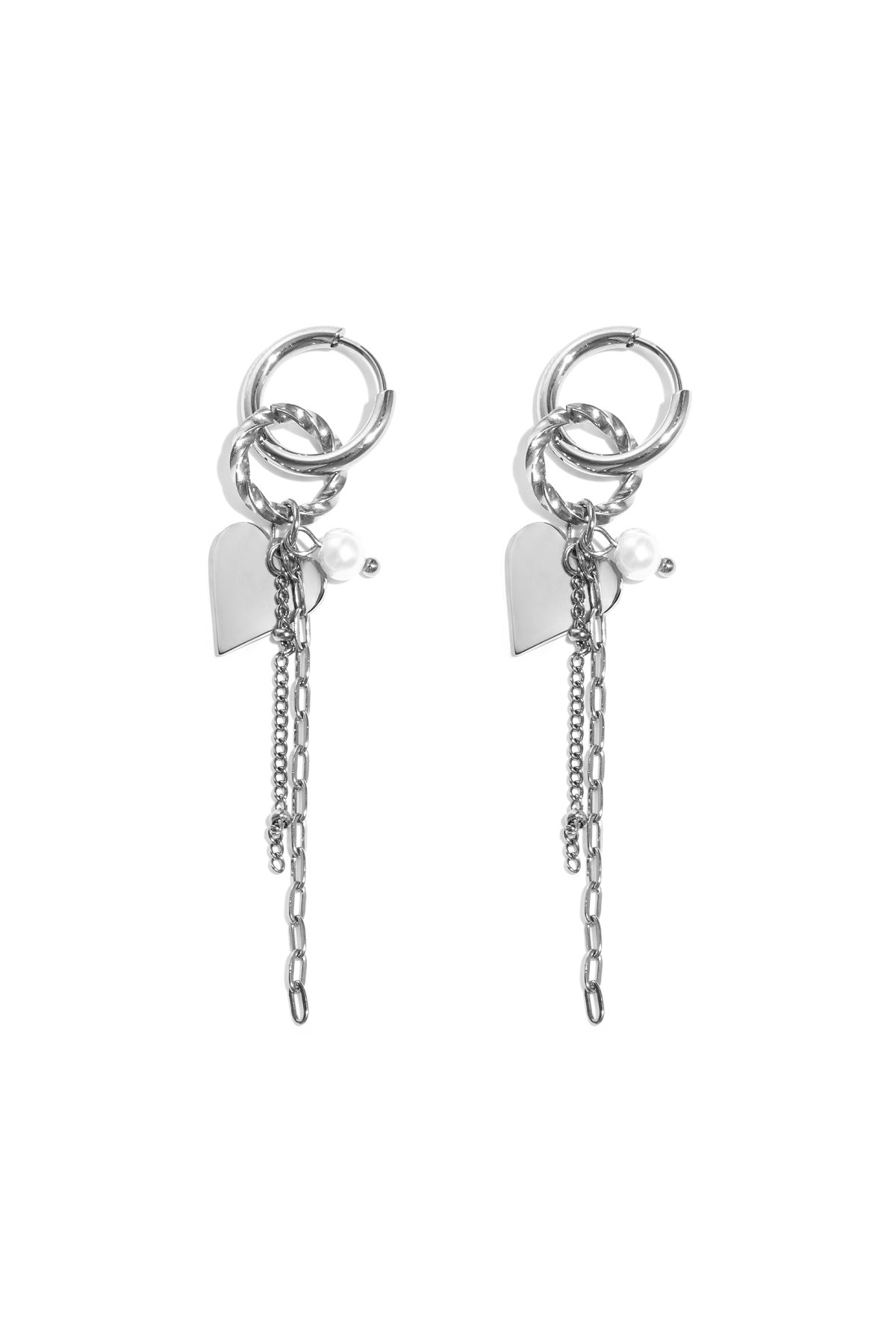 Stainless Steel Dangle Earrings for Women, Pearl with Heart Shape – Gold and Silver Tone
