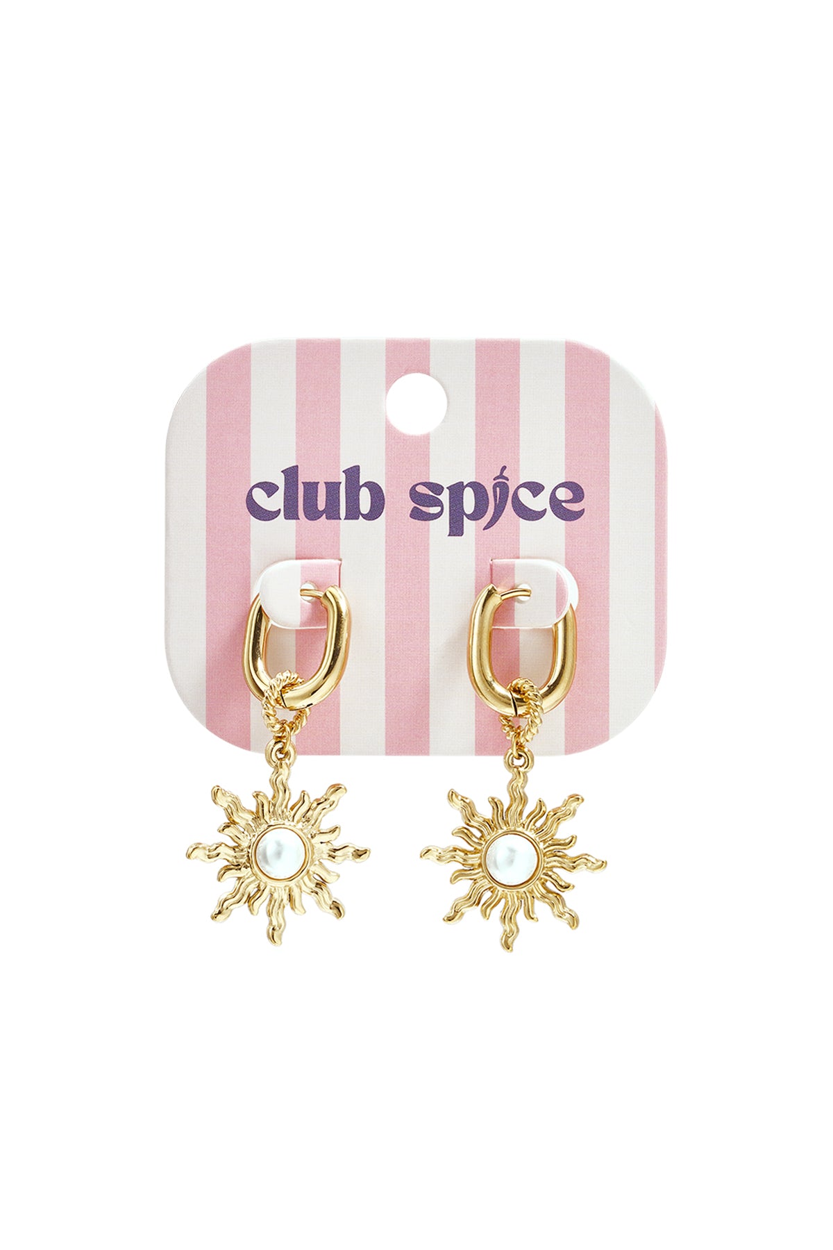 Women's drop earrings made of stainless steel, ABS with sun motif and geometric shape – image 3