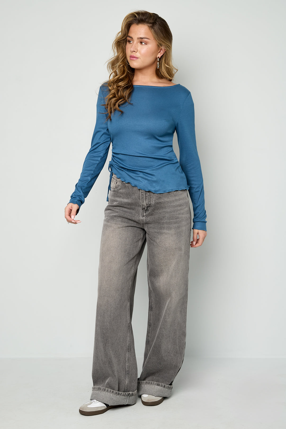 Dames geplooide gebreide longsleeve in vier kleuren – productfoto 7