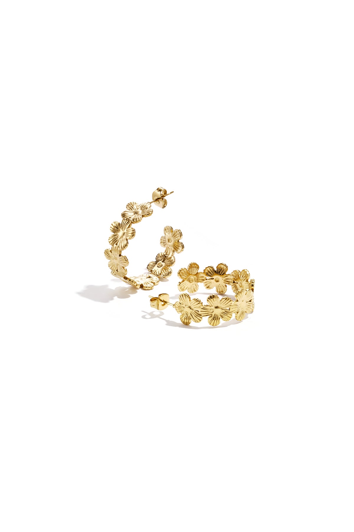 Boucles d'oreilles pour femmes en acier inoxydable motif floral – doré et argenté