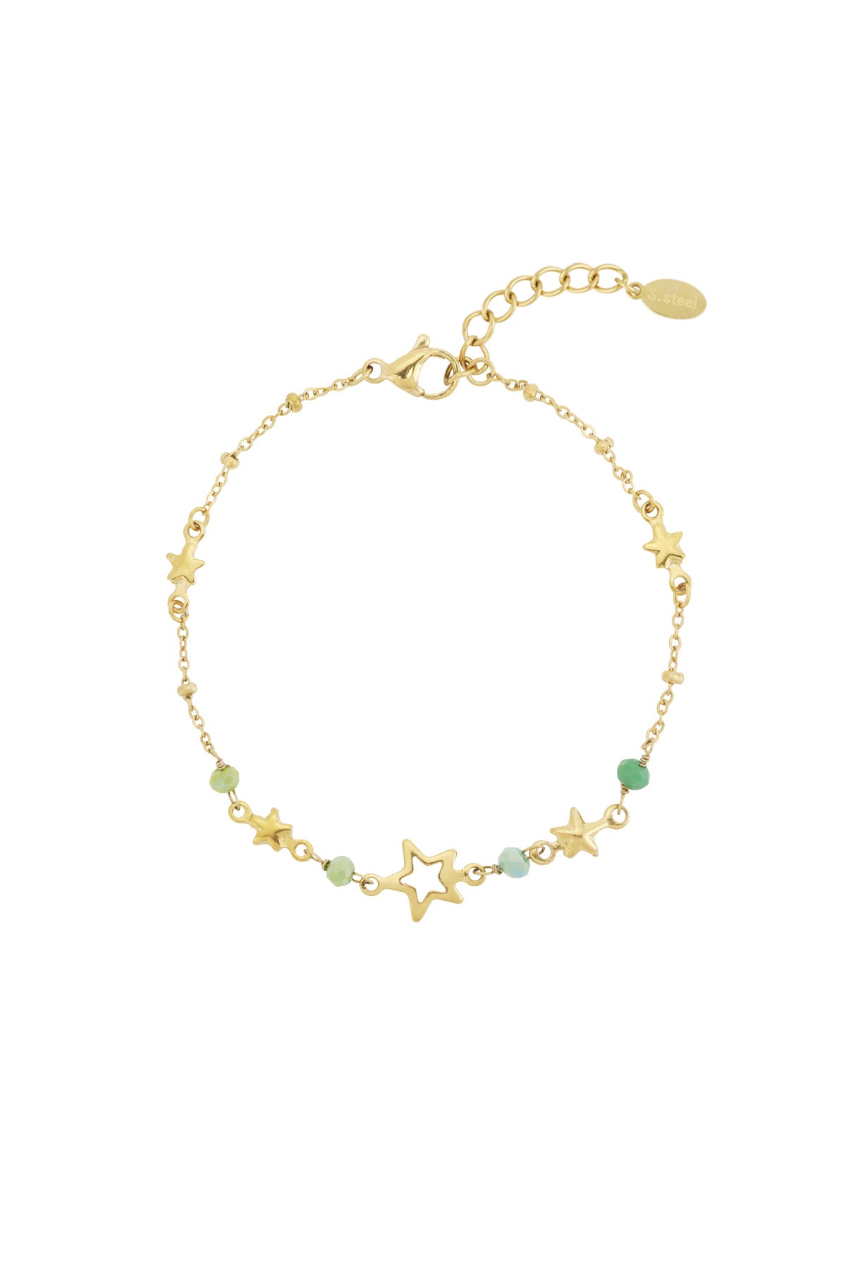Bracelet à charms en acier inoxydable pour femmes avec motif étoile – rose et vert