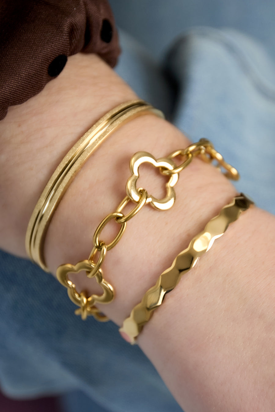 Bangle pour femme en acier inoxydable de forme ronde – doré et argenté