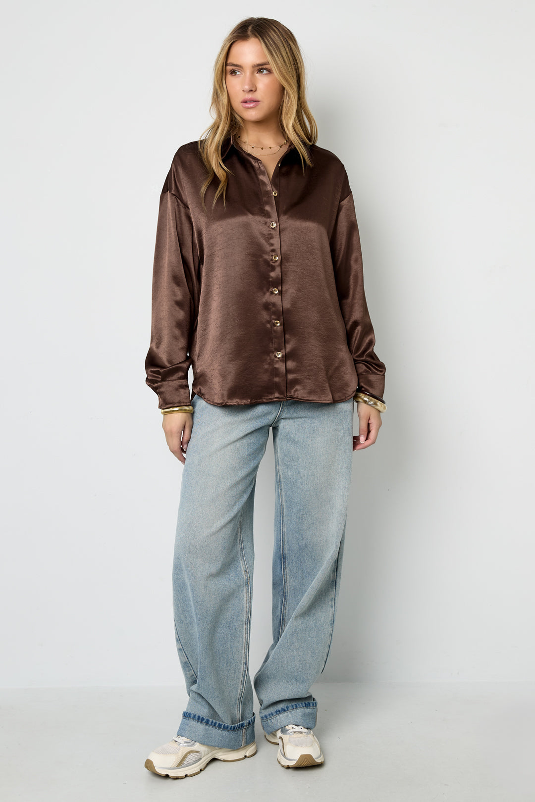 Woven Polyester Fiber Vrouwen Overhemd Casual Solid Color Basic