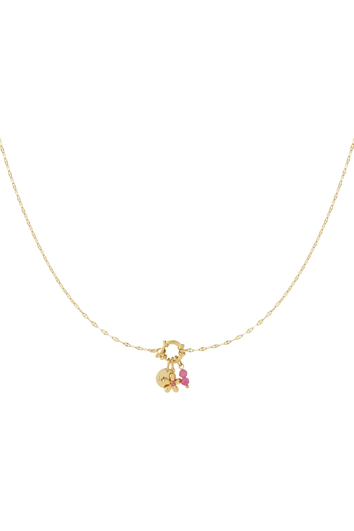 Ladies' necklace with pendant made of stainless steel, enamel, imitation pearl, stone, rhinestones with floral motif – image 3