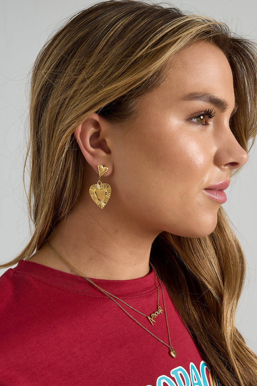 Women's Dangle Earrings Stainless Steel Heart Shaped – Gold Plated