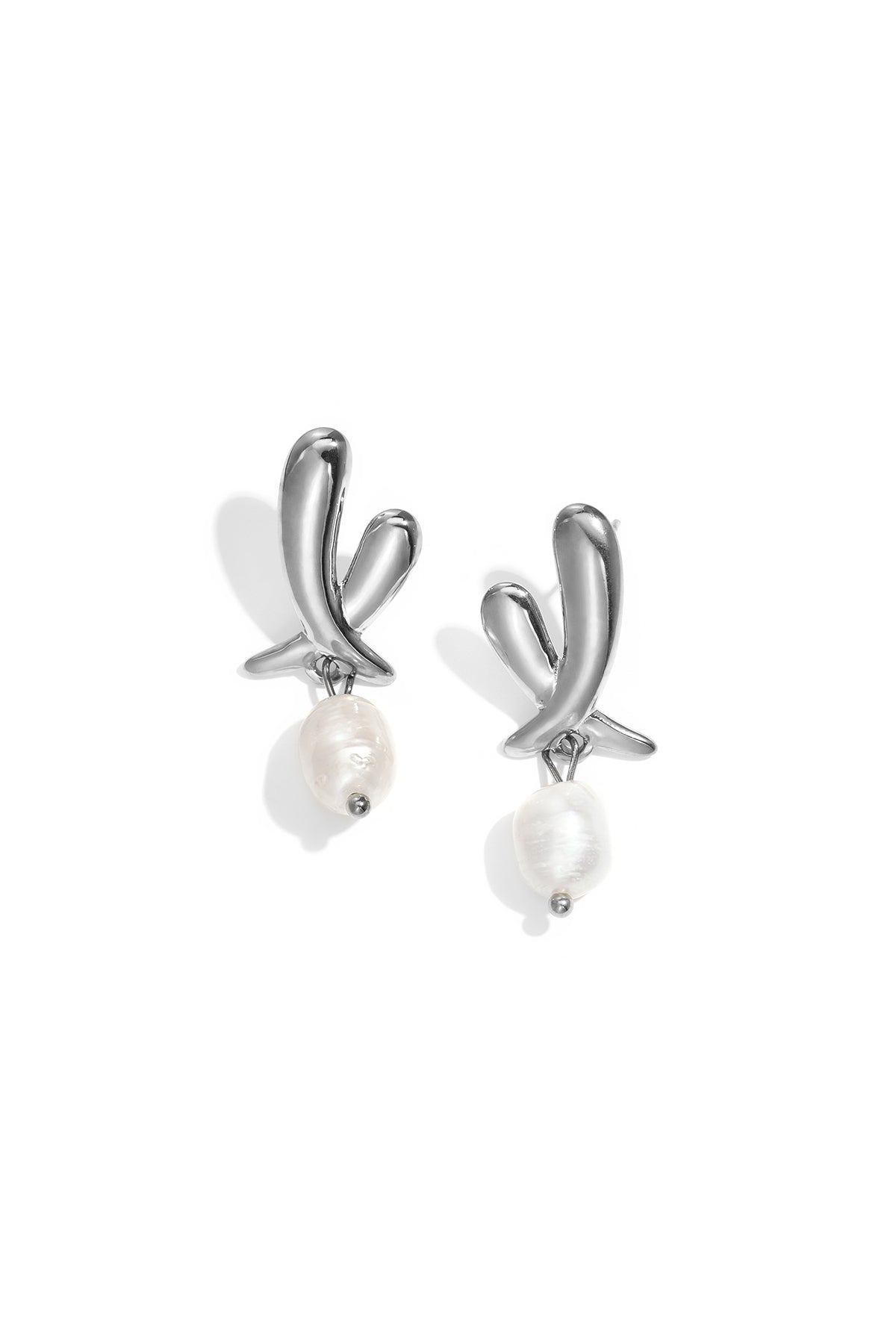 Women's Stainless Steel Drop Earrings with Organic Shape – Gold-colored
