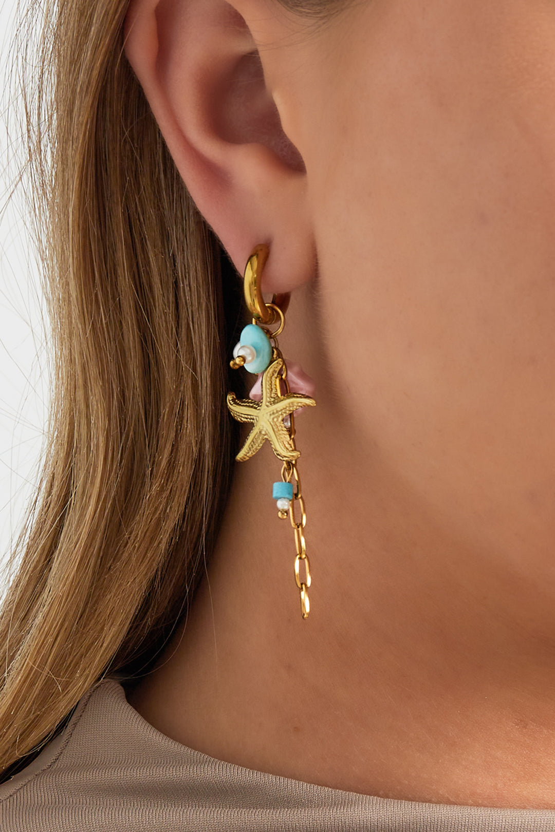 Boucles d'oreilles pendantes pour femmes en acier inoxydable, coquillages, pierre, céramique, cristal avec détails océaniques – photo 2