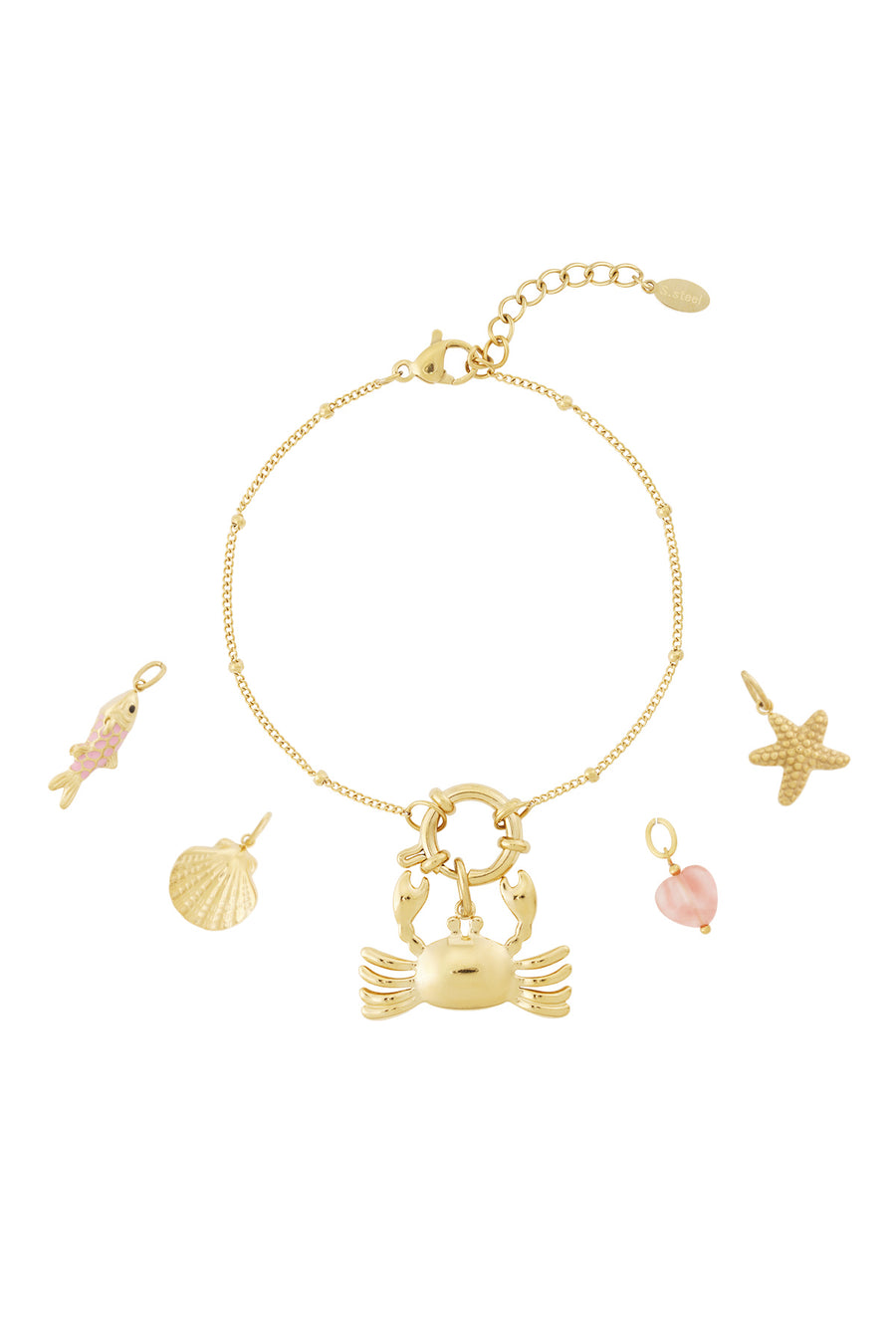 Bracelet à breloques pour femme en acier inoxydable, émail, plastique, avec motifs poisson et étoile de mer