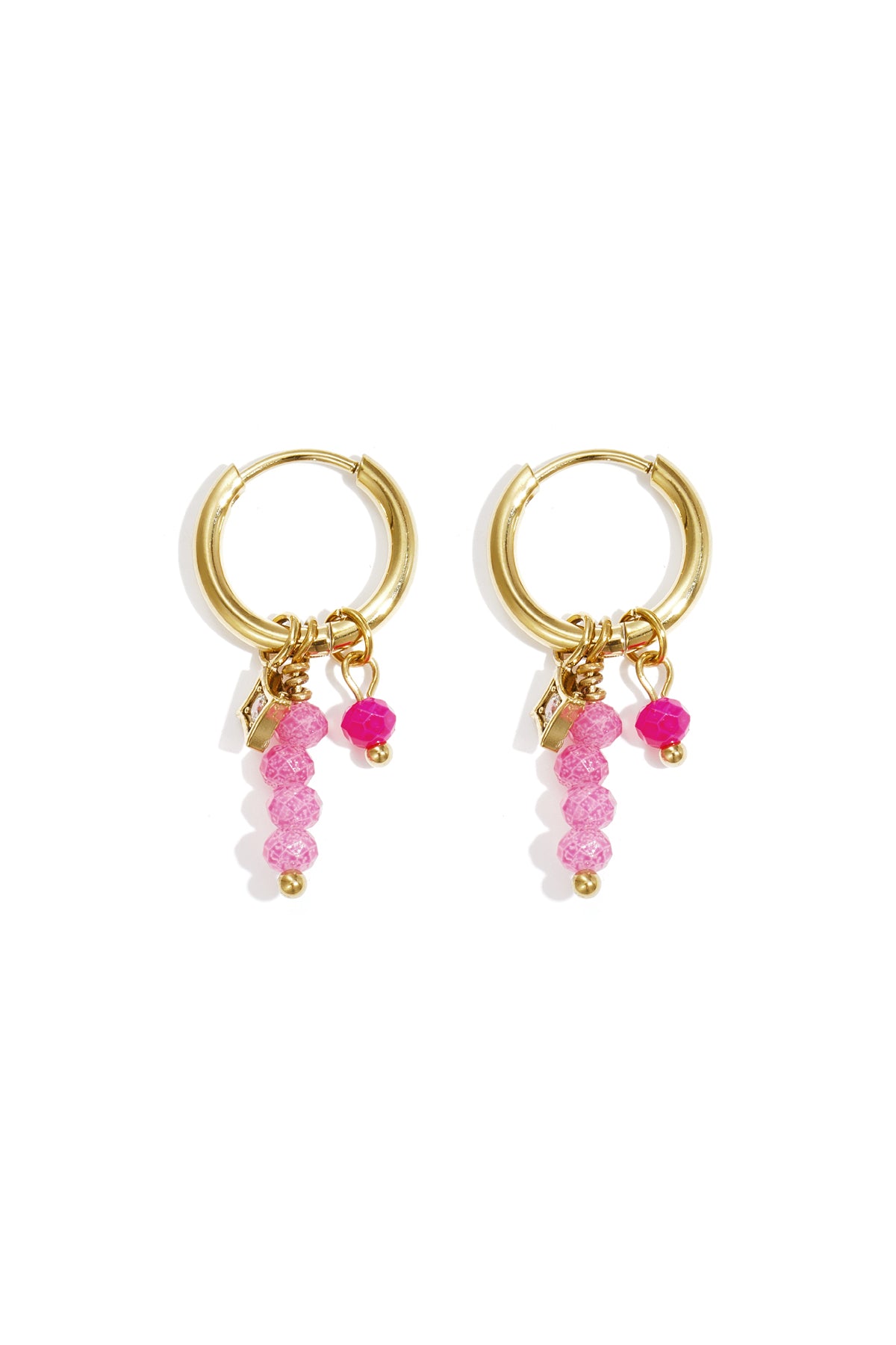 Beaded earrings for women in stainless steel, glass, rhinestones - green and pink