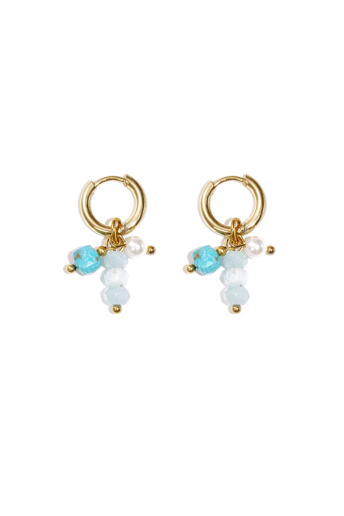 Boucles d'oreilles pendantes perlées pour femmes en acier inoxydable, pierre, perle d'imitation à pois – rose et bleu