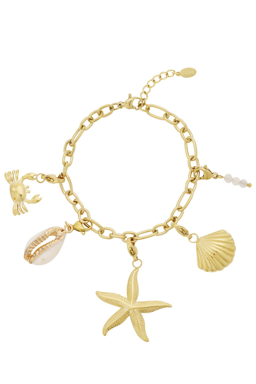 Bracelet à breloques pour femme en acier inoxydable avec détails marins et motif étoile de mer – doré