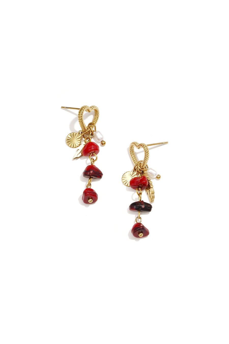 Boucles d'oreilles pendantes pour femme en acier inoxydable, ABS, pierre de forme organique et cœur