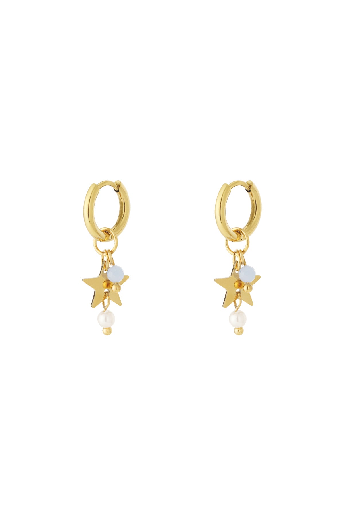 Boucles d'oreilles pendantes pour femmes en acier inoxydable, pierre, imitation perle avec motif étoile