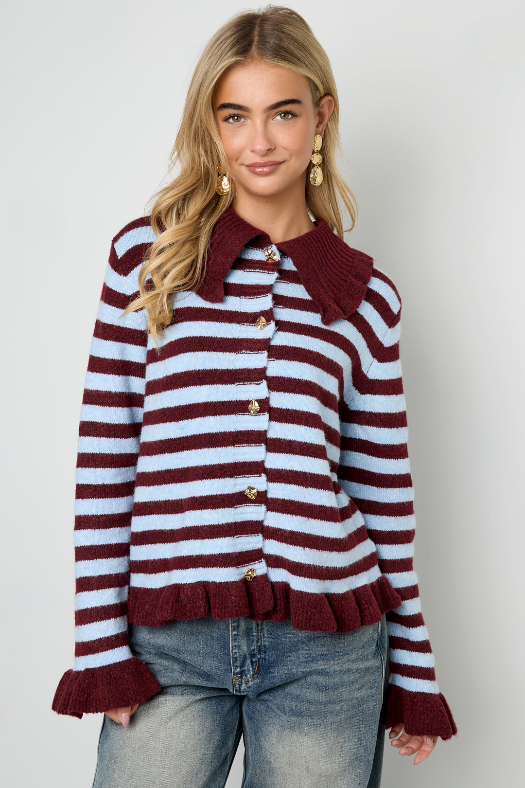 Dames casual cardigan van polyester met strepen – productfoto 8