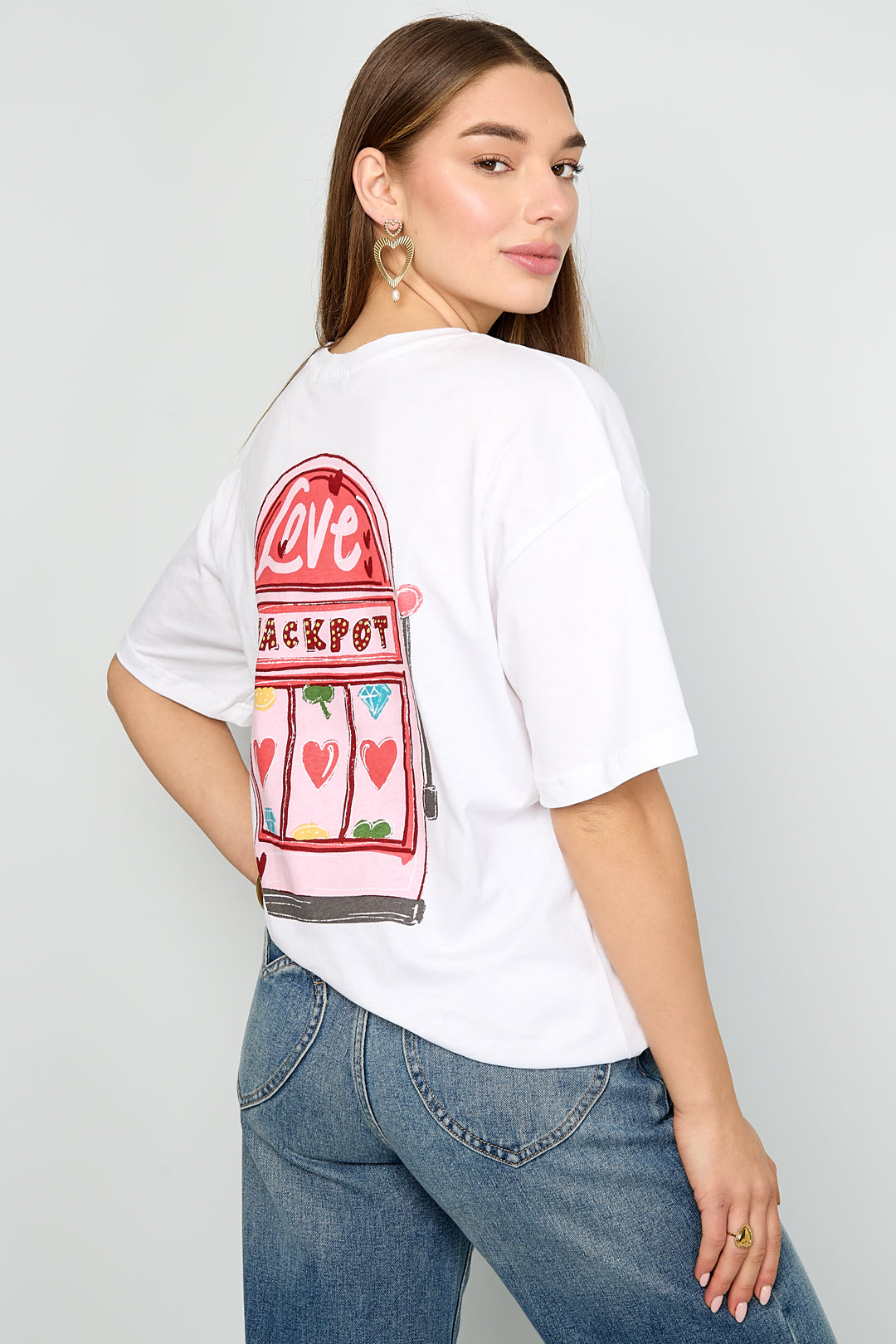 Dames Love Machine T-shirt van katoen met hart – productfoto 3