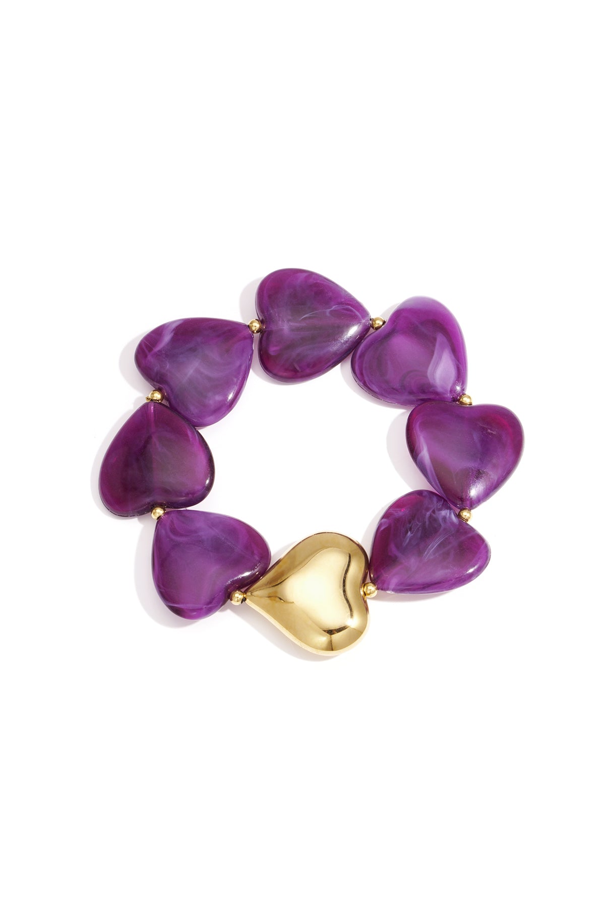 Acrylic Heart Charm Beaded Bracelet for Women – Brown – Retro