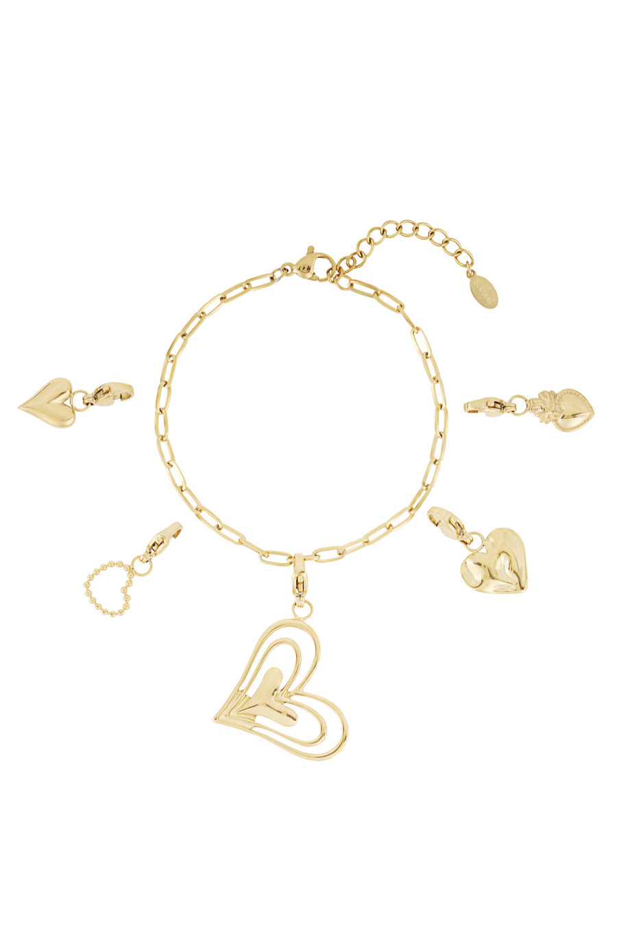 Bracelet à breloques pour femme en acier inoxydable avec cœur – doré