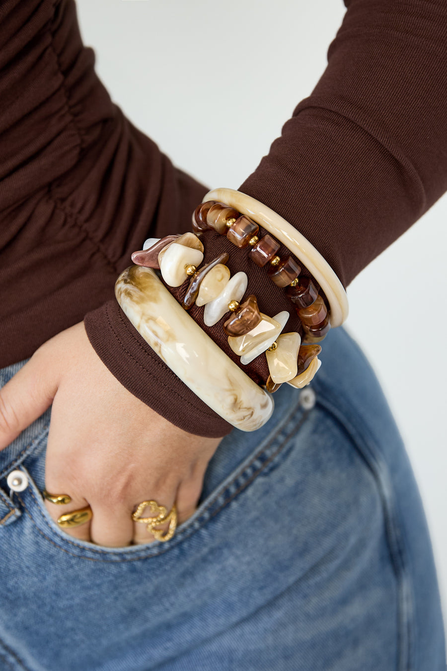 Bracelet pour femme en perles acryliques et acier inoxydable - plusieurs couleurs